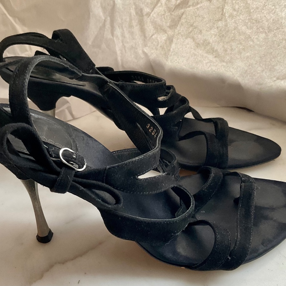 Sergio Rossi Vintage Black Suede Leather Strappy High Steel Heels Size EU 39.5 - Picture 2 of 7